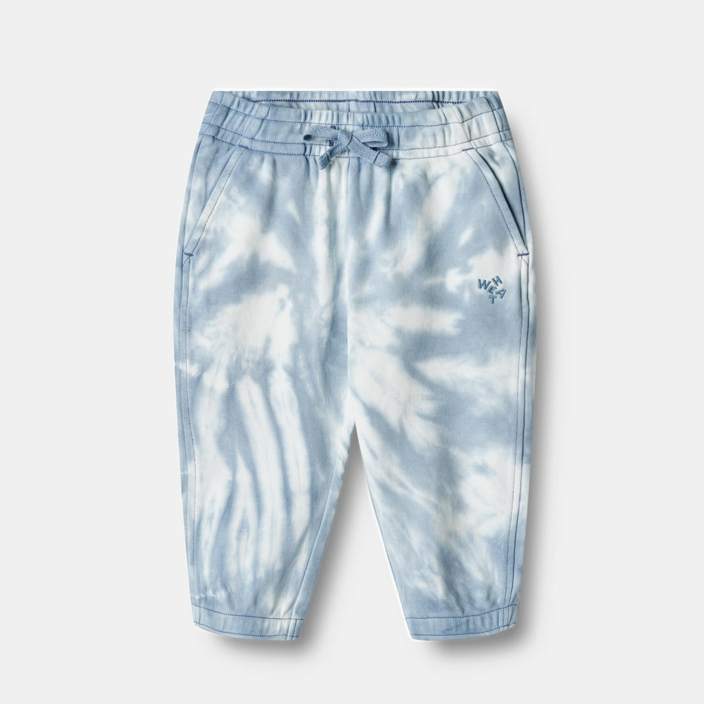 Blue tie-dye sweatpants for babies or kids by Wheat in Amsterdam Nederlands