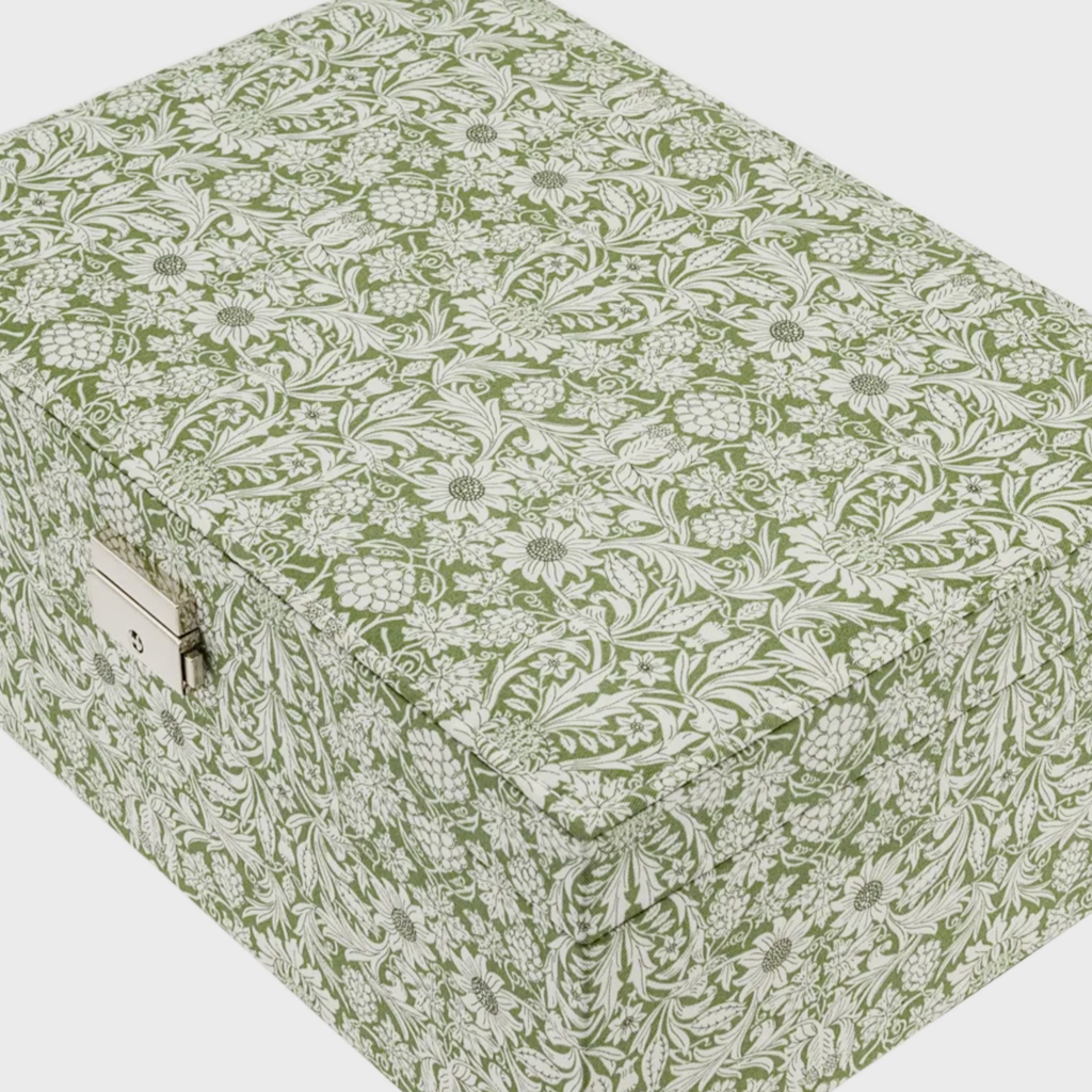 Moritmer Green Liberty fabric jewelry box in large square by Bon Dep in Amsterdam Netherlands