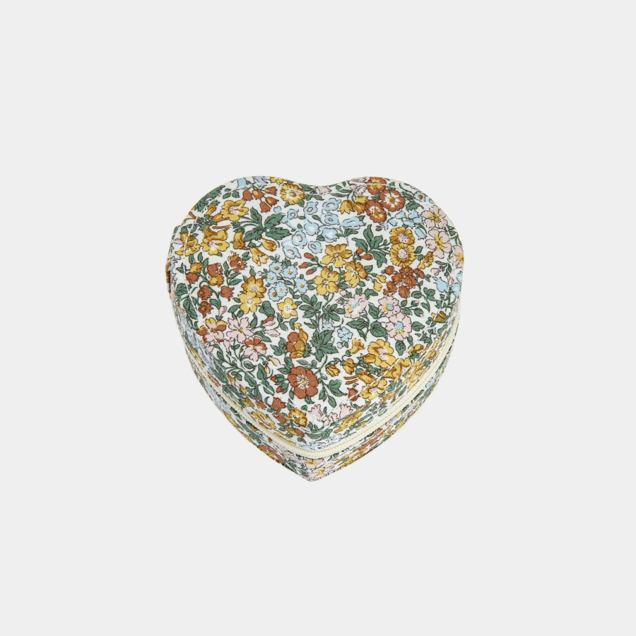 Bon Dep sieradendoos heart jewelry box in liberty of london yellow and brown flowers in Amsterdam Nederlands