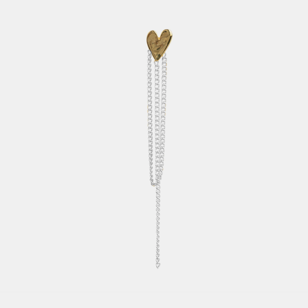 Heart chain drop earring in gold and silver by Betty Bogaers in Amsterdam Netherlands