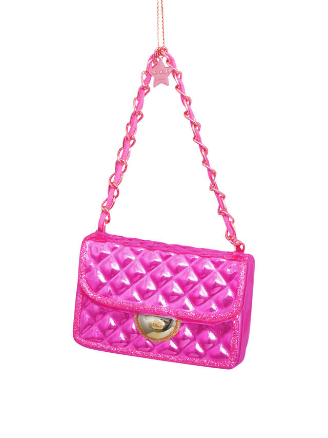 Pink Fashion Bag Glass Ornament