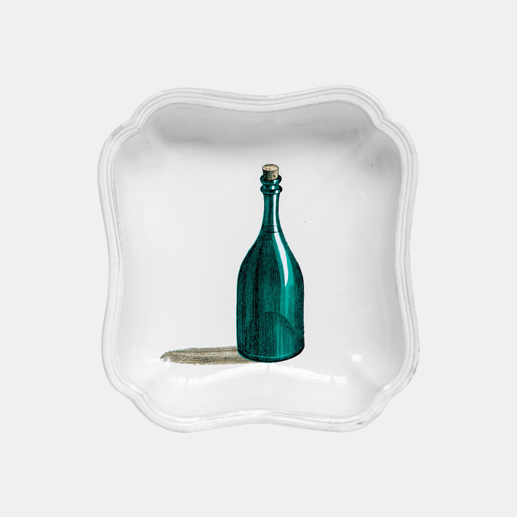 Astier de Villatte and John Derian createrd this Green Bottle Soup Plate for a white ceramic dish in Amsterdam Netherlands