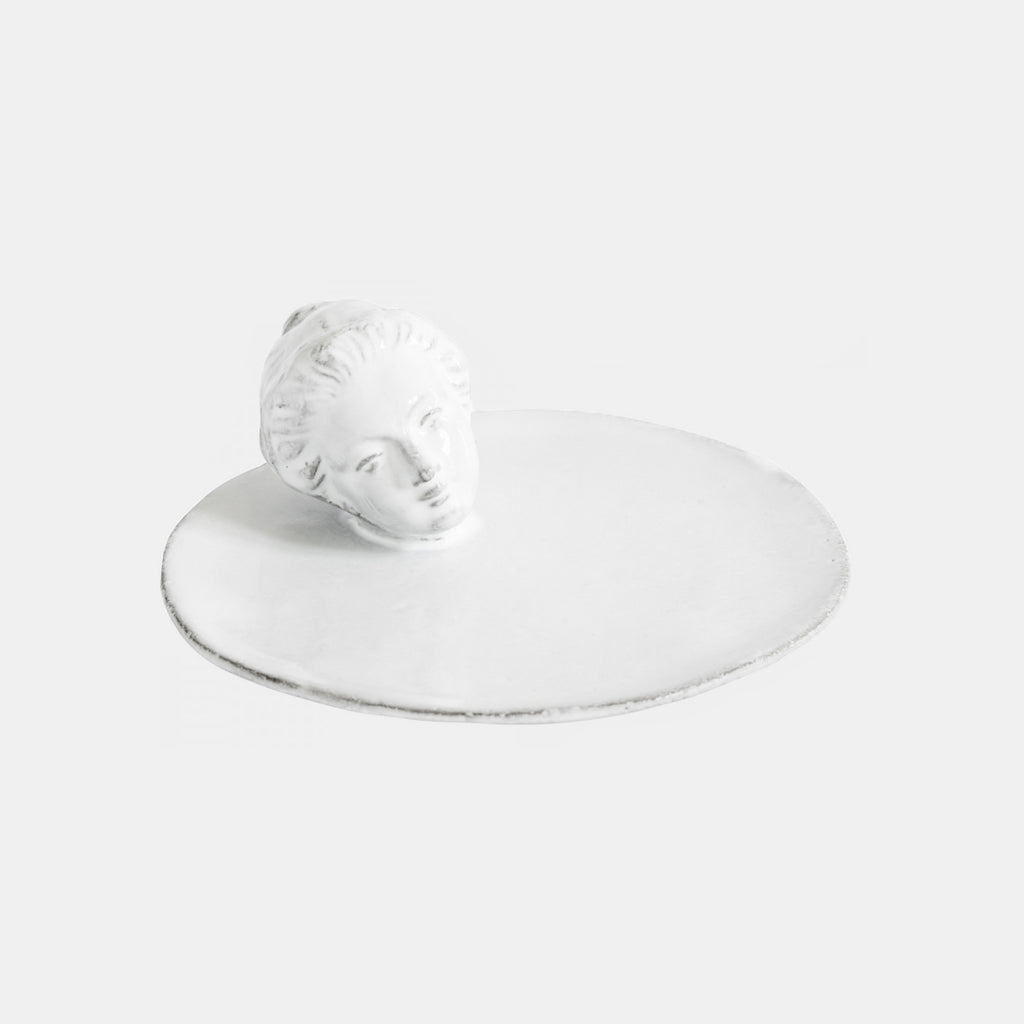 White ceramic dish and incense holder with Marie antoinette head