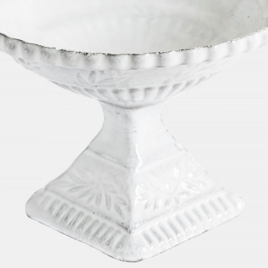 White ceramic dish and incense holder with pedestal close up