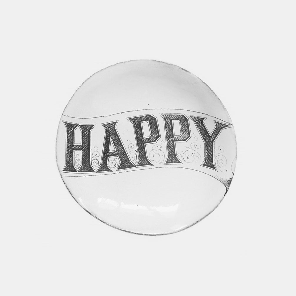 White ceramic plate with happy by John Derian