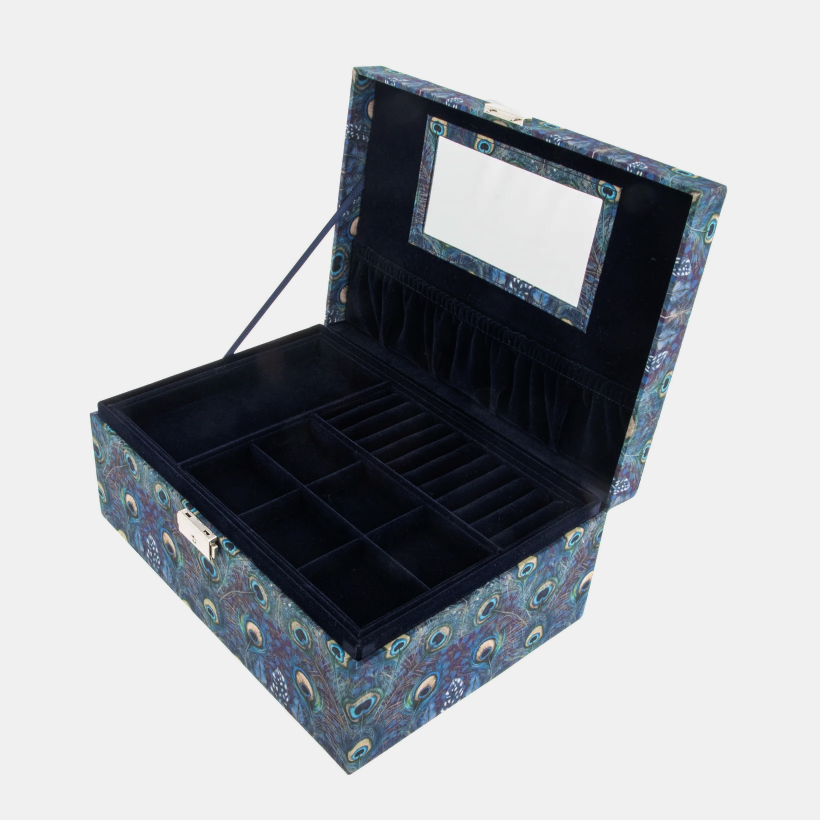 Liberty Large Jewelry Box dark blue green peacock compartments