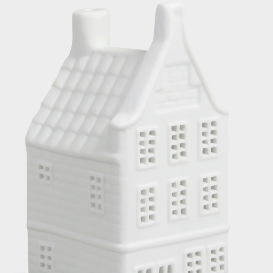 Ceramic Canal House Tea Light Holder with windows and roof close up