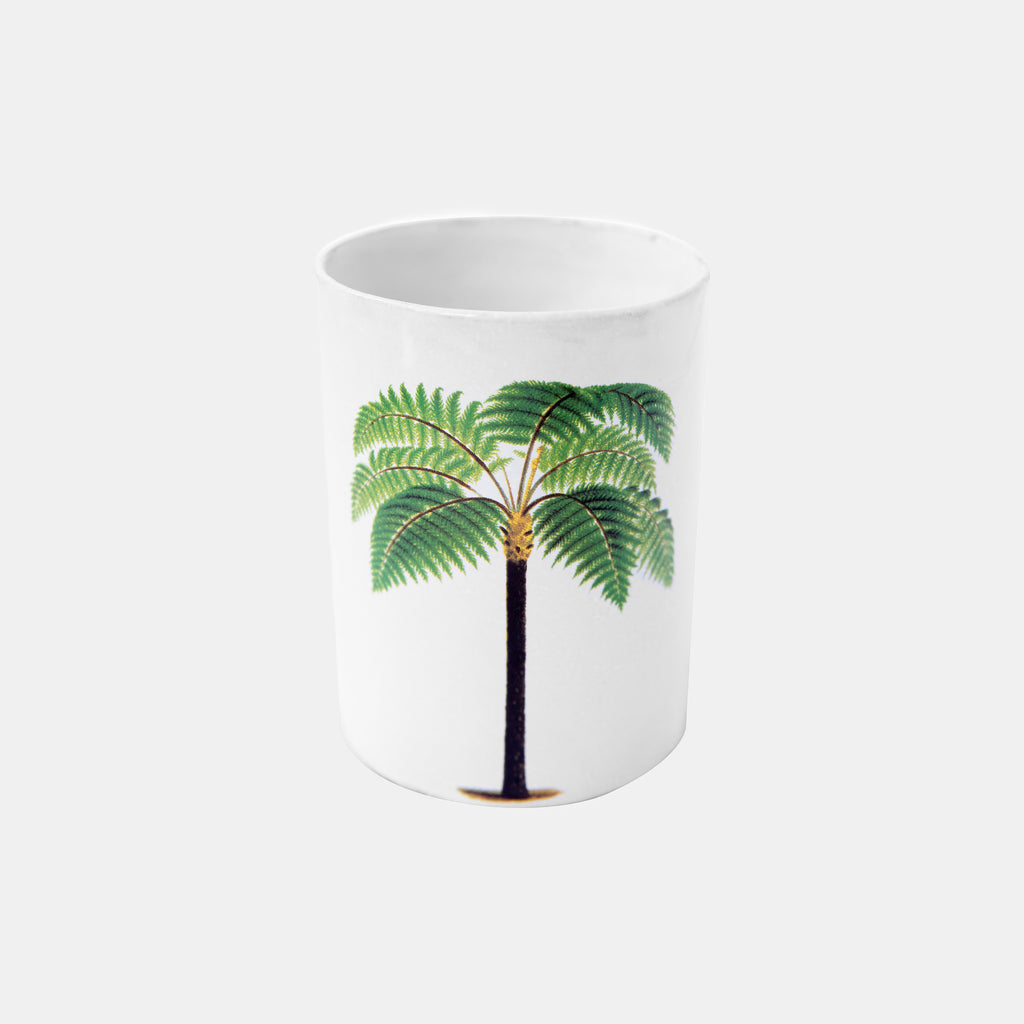 Small ceramic white cup with Palm Tree Design by Astier de Villatte and John Derian in Amsterdam Netherlands