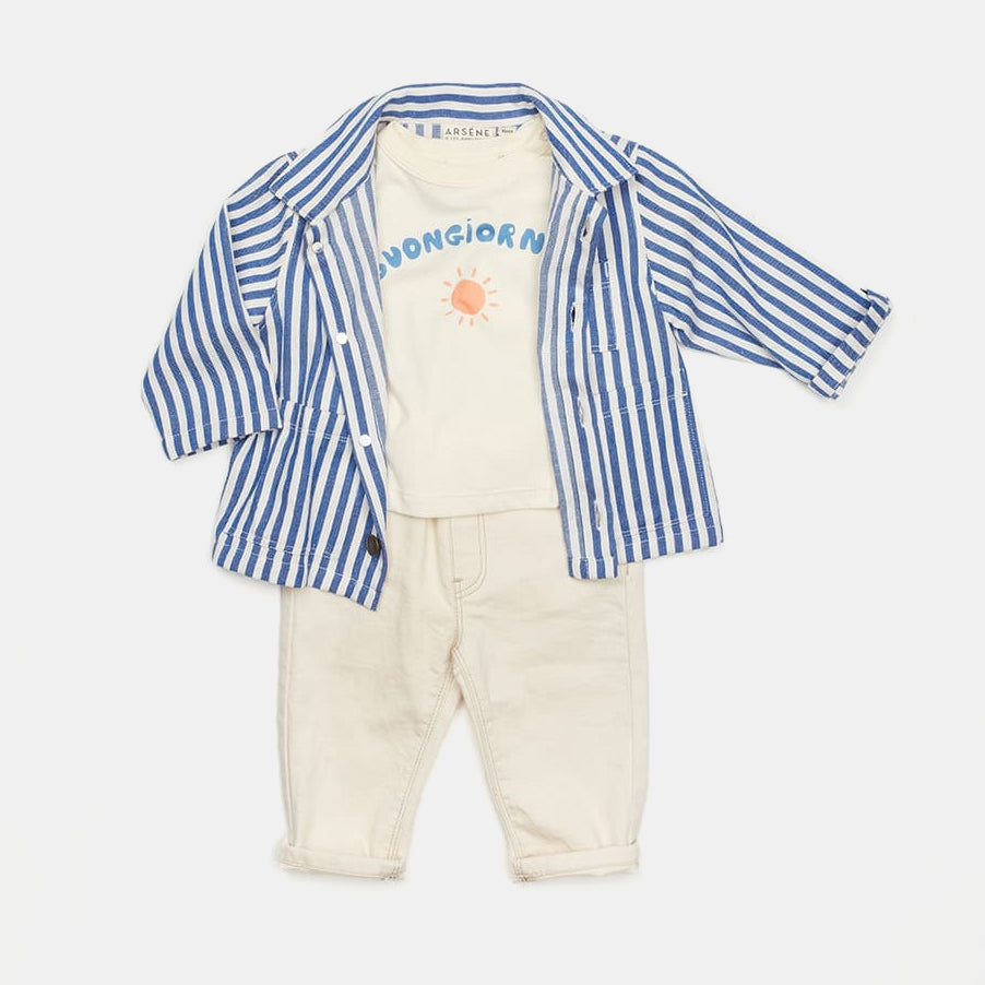 Baby spijkerjasje met blauwe strepen van Arsene in Amsterdam Nederlands