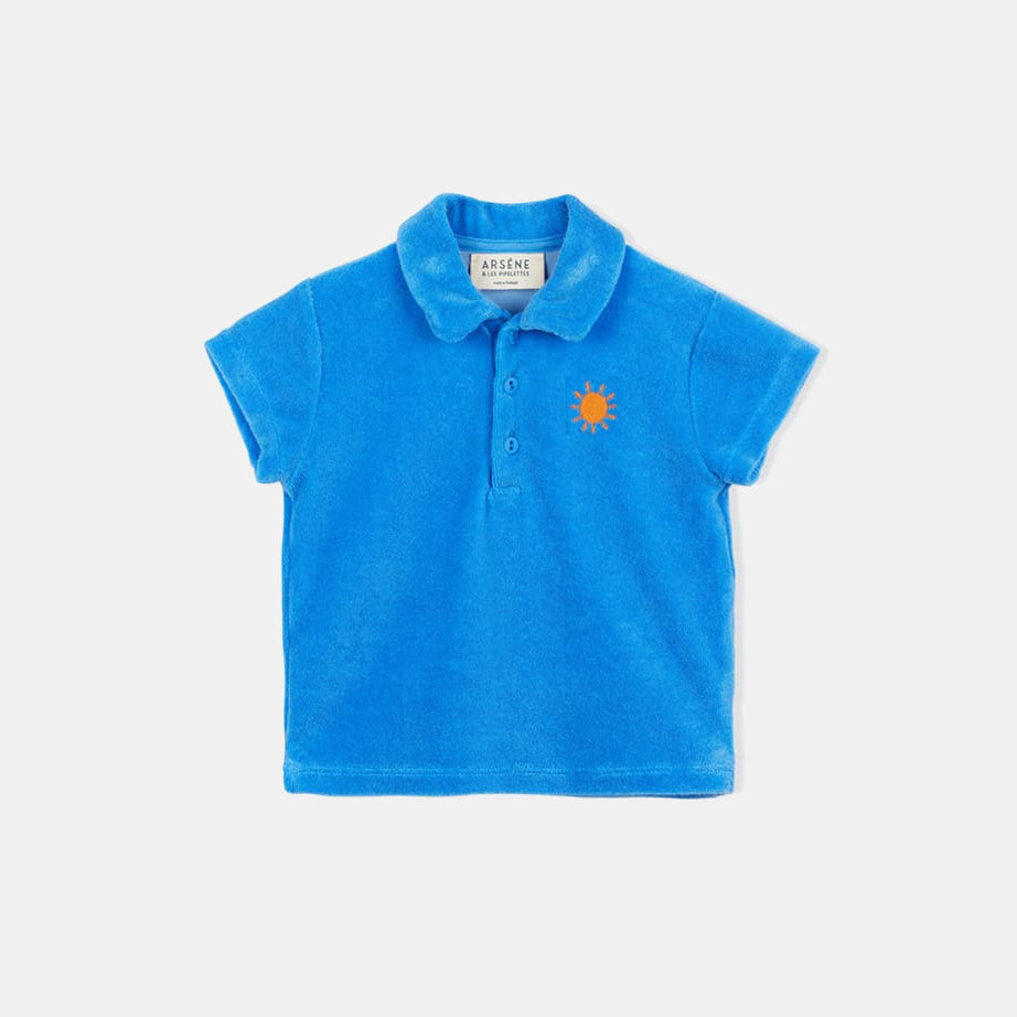 Blue terrycloth polo shirt for babies or kids by Arsene in Amsterdam Nederlands