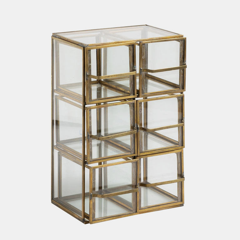 Glass and metal shelf decor storage box with drawers by Chehoma in Amsterdam The Netherlands