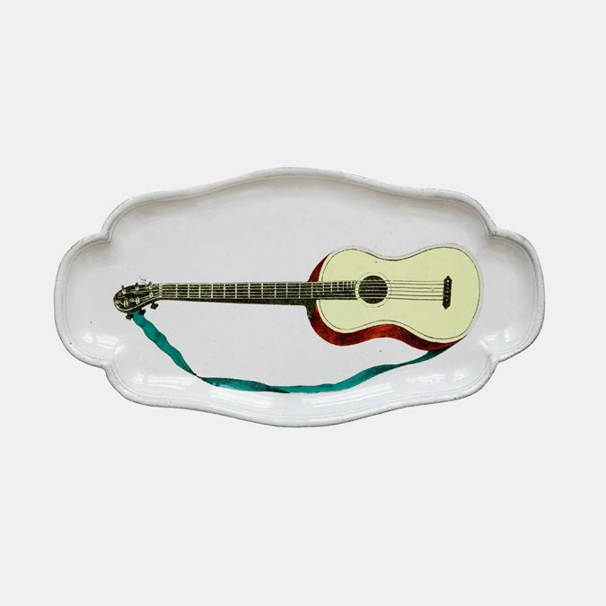 Ceramic white platter dish with guitar by John Derian