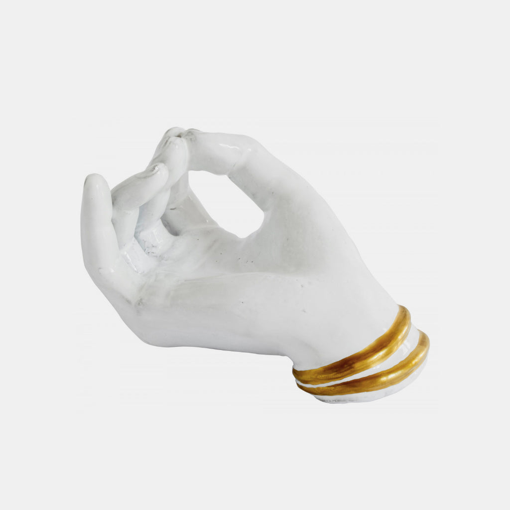 White ceramic incense holder with hand and golden bracelets by Astier de Villatte in Amsterdam Nederlands