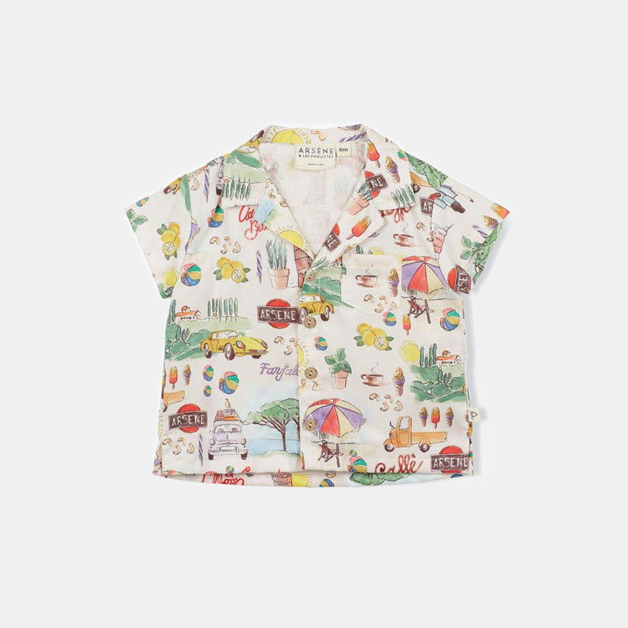 Sweet vacation themed print on a baby shirt by Arsene in Amsterdam Nederlands