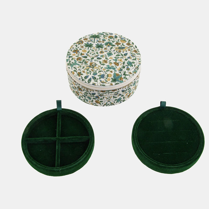 Liberty round jewelry box green and yellow with compartments