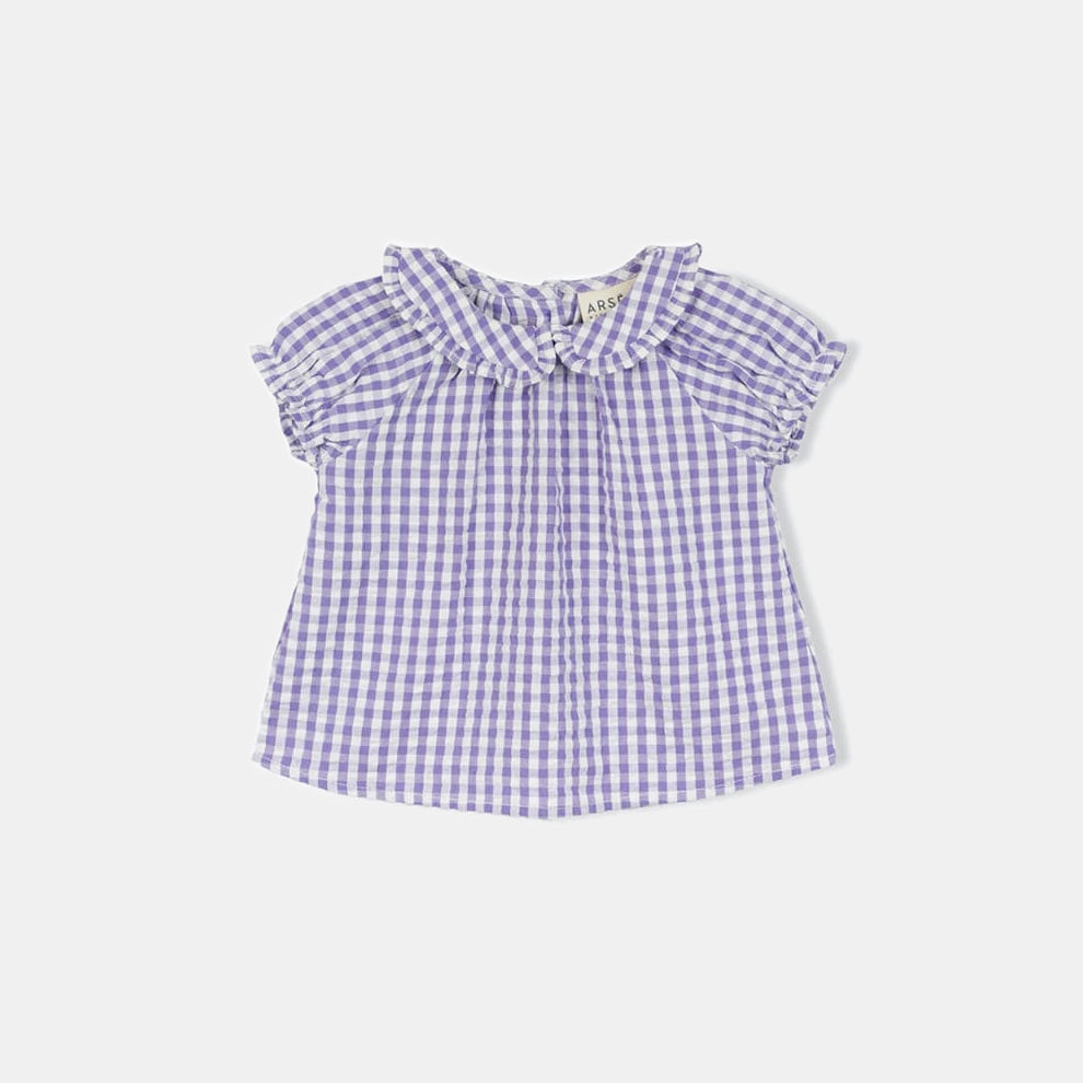 Purple gingham check blouse for baby or kids by Arsene in Amsterdam Nederlands